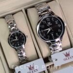 Olevs 3650 Stainless Steel Official Quartz Couple Wrist Watch - Silver Black