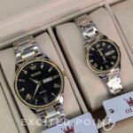 Olevs 5563 Stainless Steel Official Quartz Couple Wrist Watch - Silver Gold & Black